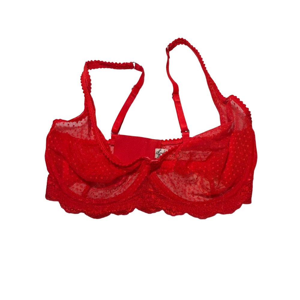 Free People Intimately Fiery Red Swiss Dot Lace Underwire Bra 34D NWT